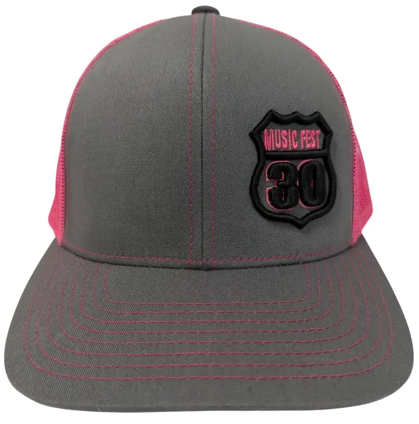 2025 Gordy’s Hwy 30 Music Fest Patch Logo Gray & Pink Unisex Trucker Style Hat
