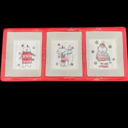 Vtg. Arlington Designs Winter Holiday Divider Tray, 3 Sections, Bear, Fox & Owl