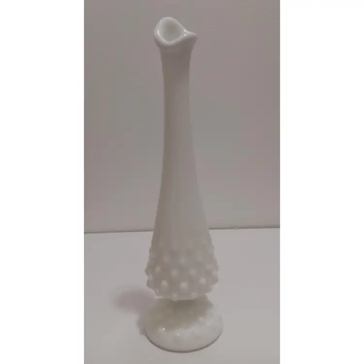Fenton Footed Hobnail Milk Glass Swung Vase