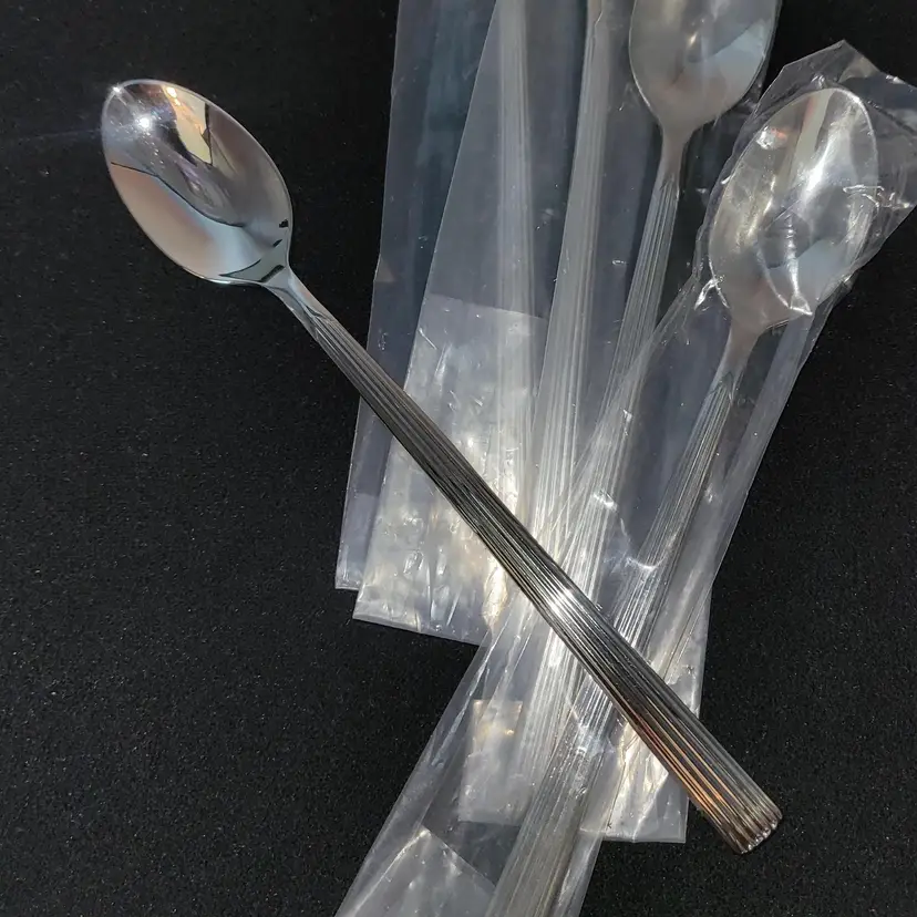 2015 Lenox Brentwood S/4 Stainless Ribbed Iced Tea Spoon 18/10 NOS-Discontinued
