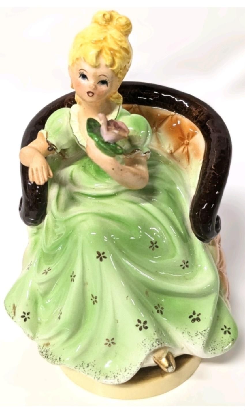 Vintage Porcelain Girl in Chair Music Box | Made in Japan | Working!