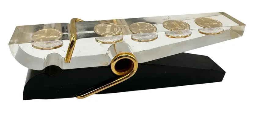 Vintage Penny Pop Art Giant Acrylic Clothespin Paperweight Sculpture Lucite 1975