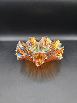 Marigold Carnival Glass Star Pattern Base Bowl