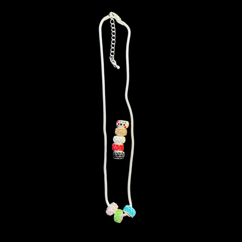 Necklace As shown Silver Toned Snake Chain With 8 Interchangeable Rhinestone Beads