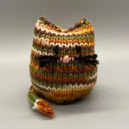 Hand Knit Autumn/Fall Color Stripes Mini Stuffed Cat Shelf Sitter