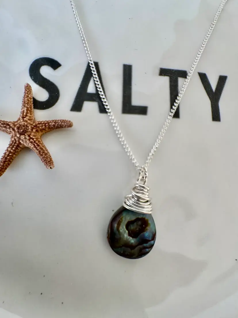 Abalone Sterling Wire Wrapped Necklace #96