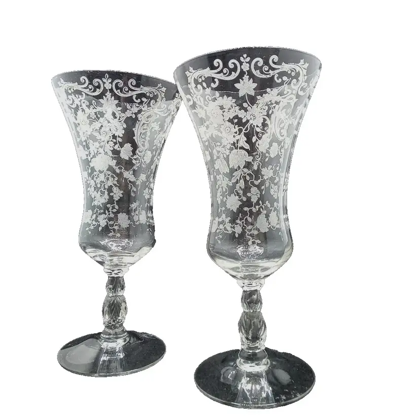 Cambridge Chantilly Footed Ice Tea Etched Glass Beverage 7 3/4 in tall STUNNING!