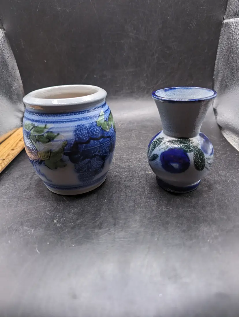 Vintage Lot of 2 Pottery Small Vases One Studio Signed One Stamped