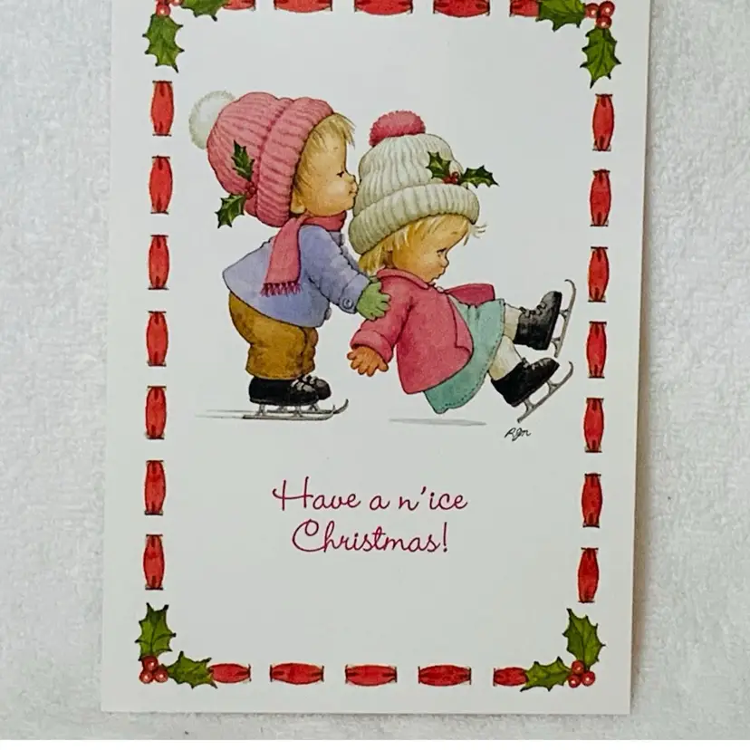 Vintage Postcard Skating Children Christmas Unused Postcard Current Inc