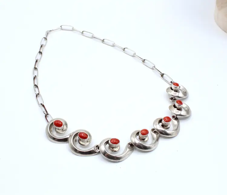 Mildred Kee Parkhrust Navajo sterling silver Coral sand-cast 16" necklace 46.9g