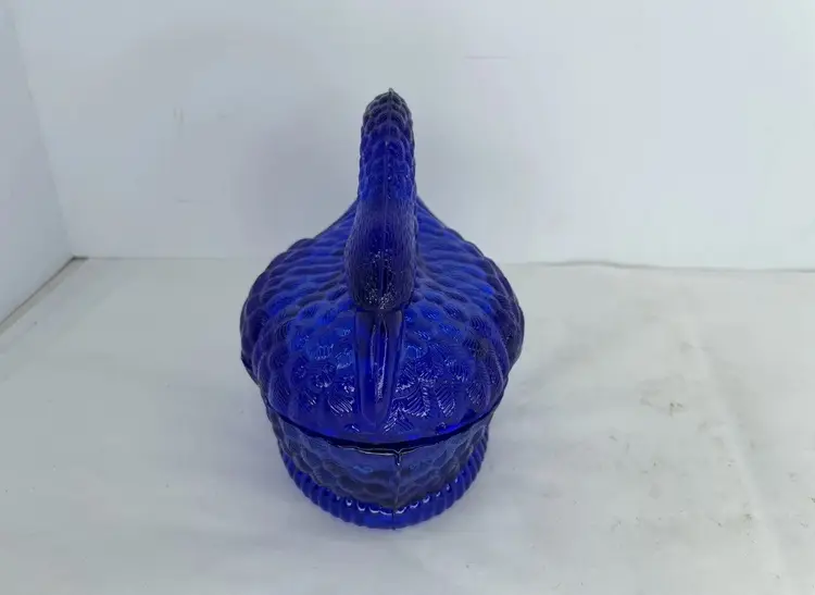 Vintage Cobalt Blue Glass Nesting Swan Covered Glass Candy Dish Taiwan