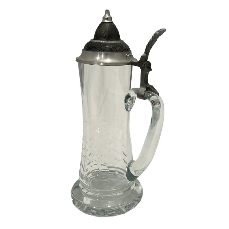 1970s Tall German Pewter and Glass Beer Stein