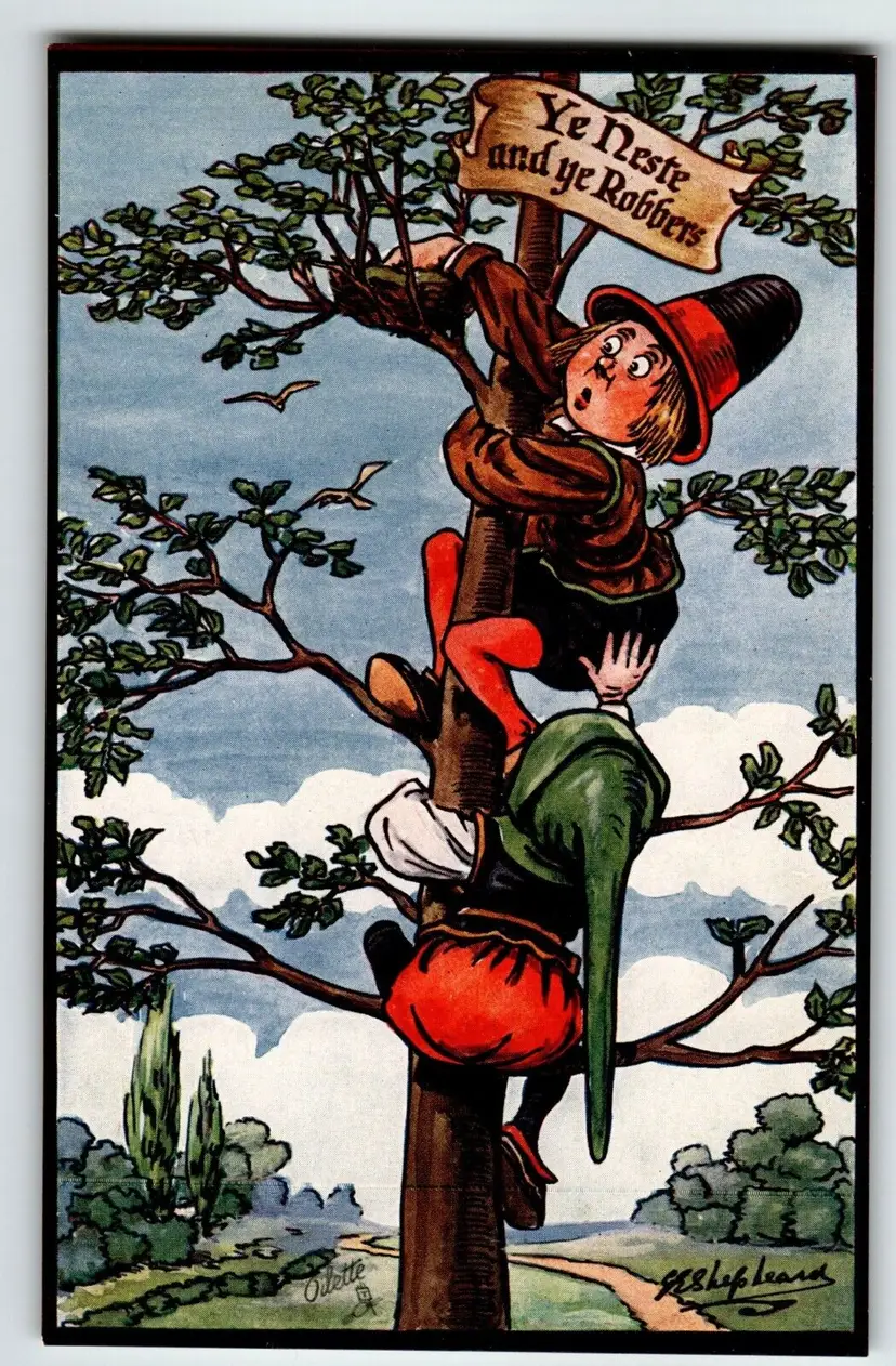 YE NESTE AND YE ROBBERS Bird Nest Tuck Postcard Dutch Signed G.E. Shepheard 8621