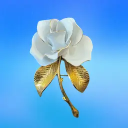 Cerrito White Rose Enamel Brooch 2 1/2 X 1 2/4