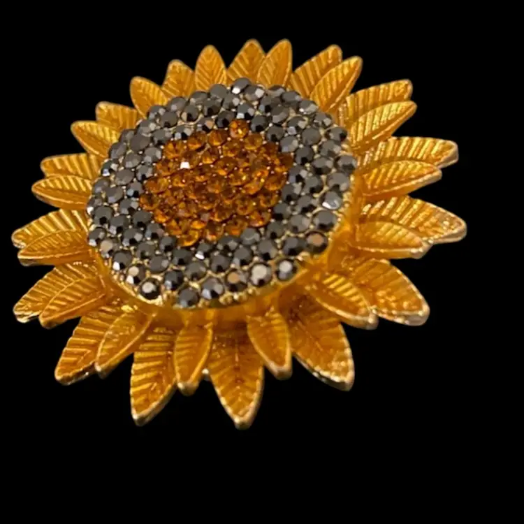 Betsy Johnson Rhinestone Yellow Sunflower Gold-tone Brooch
