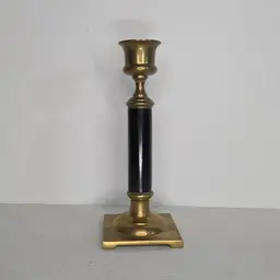 Brass & Black Enamel Candlestick Holder