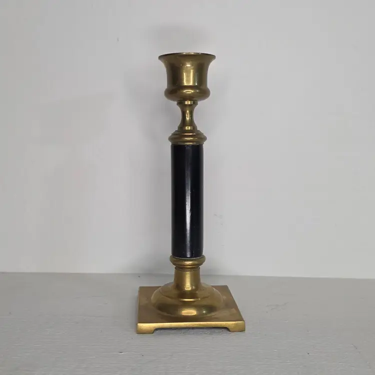 Brass & Black Enamel Candlestick Holder