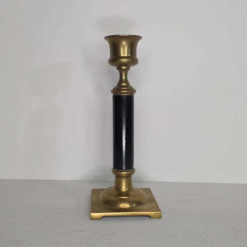 Brass & Black Enamel Candlestick Holder