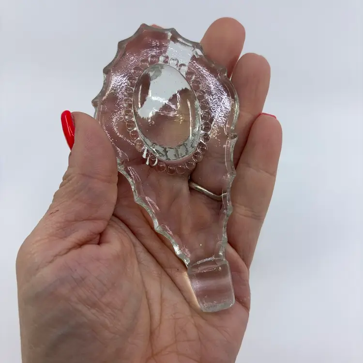 L.E. Smith 1940s/1950s Beaded Medallion Pressed Glass Perfume Bottle With Stopper 7”