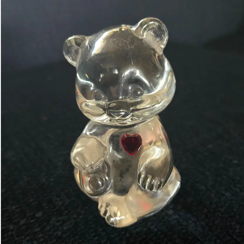 Fenton July Clear Glass Bear With Ruby Red Birthstone Gem