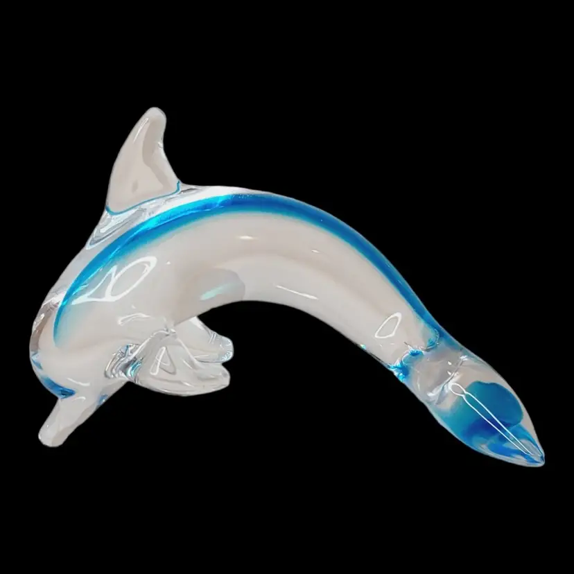 Marcolin Lead Crystal Art Glass Cobalt Blue Dolphin Signed Sardinia Italy 4"