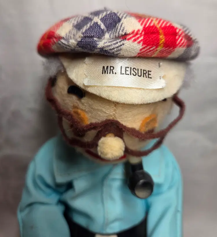 Vintage Stuart Inc. Mr. Leisure Doll Playing Cards On Wooden Bench, St Paul MN