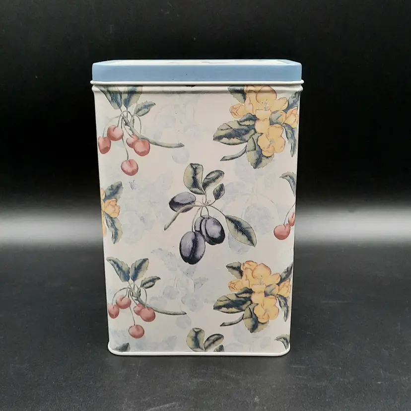 Vintage Metal Lidded Tin Fruit & Floral Design