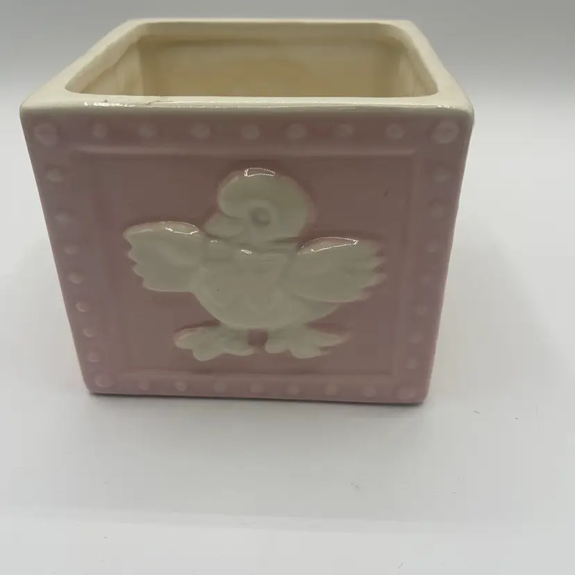 Pink Square Planter 4 Inches Rabbit The B A Duck The Letter A Made By Haeger 4”x4”