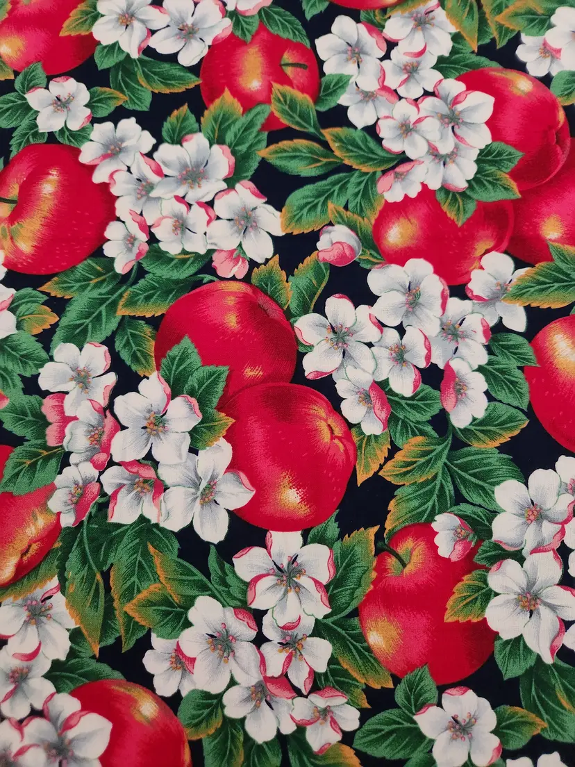 Cotton Fabric Apples and Apple Blossoms