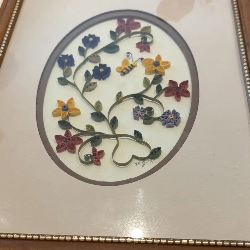 Quilled Floral Artwork, Vintage, Signed, Dated And Framed