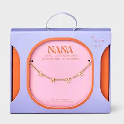 A New Day “Nana” Gold Tone Necklace 14k Gold Dipped 16” + 3” Extender Gift NWT