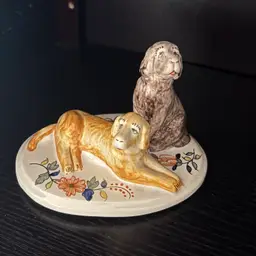 Vintage Tiffany & Co Hand Painted in France Porcelain Golden Retrievers Figurine