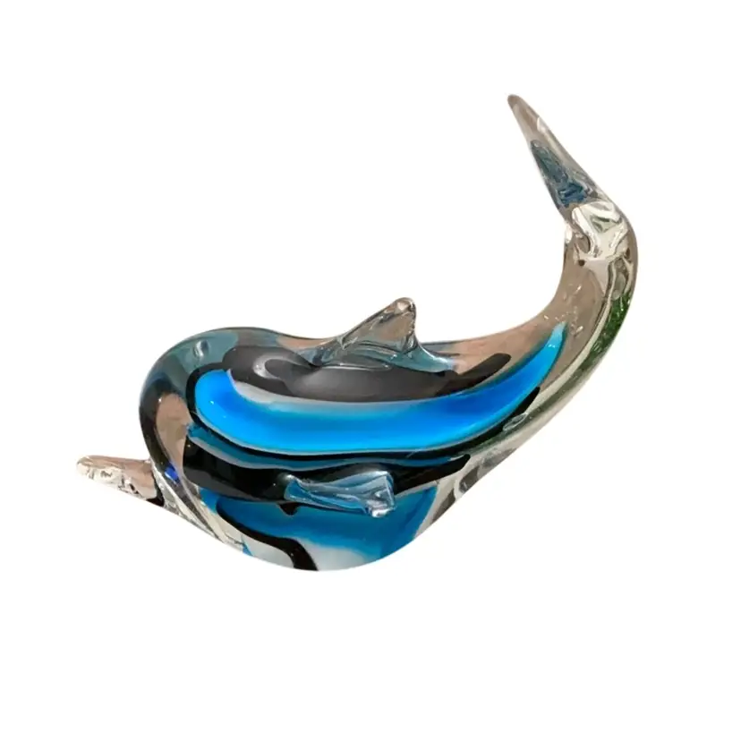 Hand Blown Art Glass Dolphin Paperweight 4 1/2” X 5 1/2”