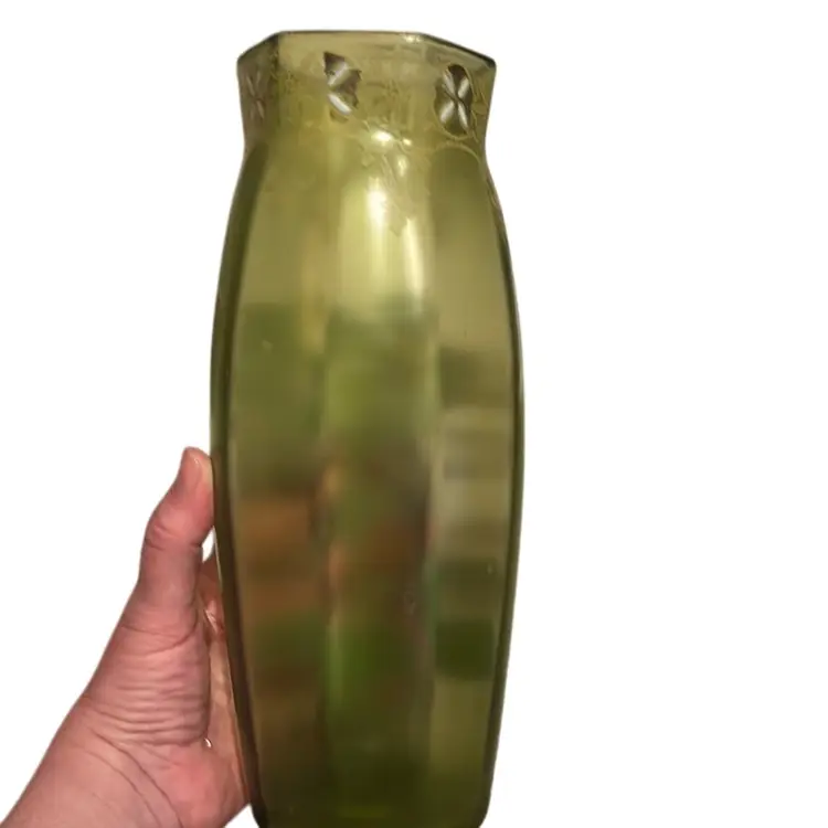 Legras Antique art glass vase Art Nouveau French France With Enameled Flowers And Gold Gilt Green Does Not Glow