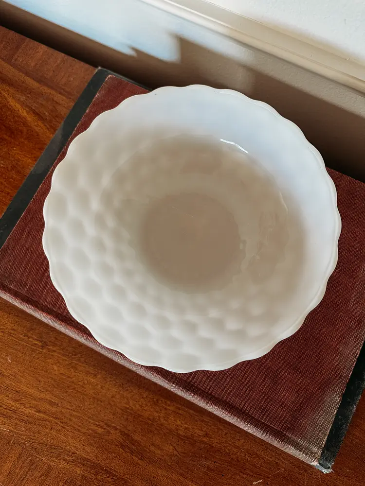 Vintage Serving Bowl-Anchor Hocking Milk Glass Bubble Serving Bowl