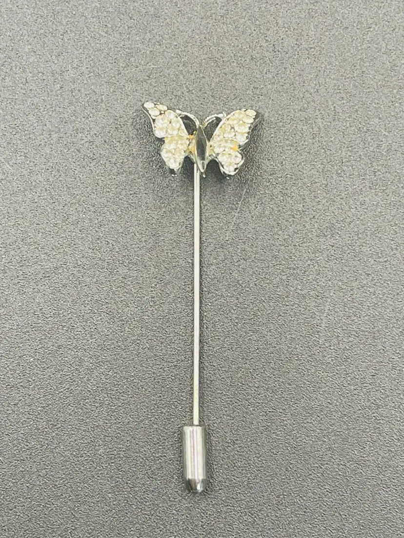 Silver Colored Butterfly Rhinestone Stick Pin