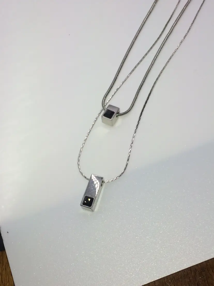 White House Black Market Double Strand Silver Tone Necklace! 2 Sided, Clear Rhinestones and Black Rhinestones! 28" plus a 2" extender!