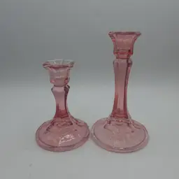 Set Of Two Romantic Pink Glass Candlesticks Candle Holders