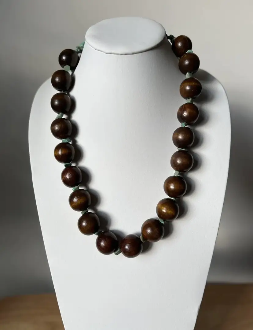Vintage Artisan Turquoise Wood Balls Boho 25" Necklace