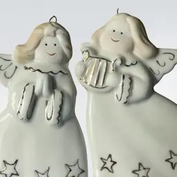 Vintage Angel Ornaments (2) White & Gold