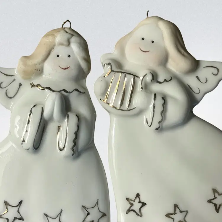 Vintage Angel Ornaments (2) White & Gold