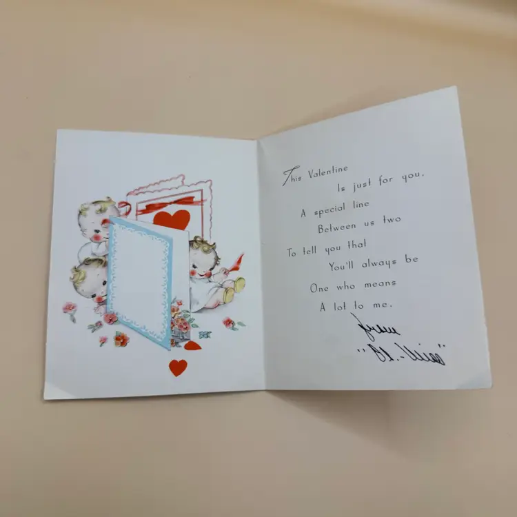Vintage Valentine Babies Card - Signed