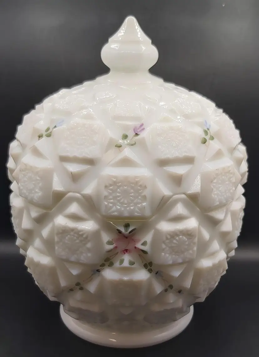 Westmoreland Old Quilt Pattern Handpainted Candy Dish.