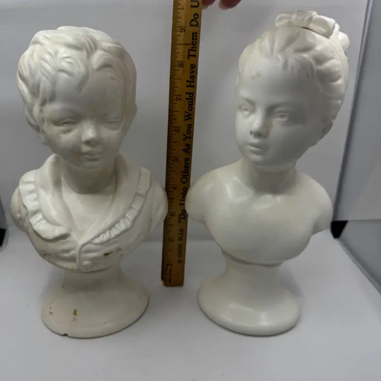 Busts of Boy/Girl Renaissance Busts of Children, Some Staining -see Pics