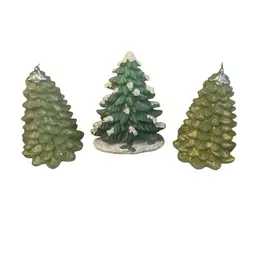 Christmas Tree Vignette 2 Candles 5 X 7 Inches, 2 Resin 5 3/4 X 2 1/2 X 7 3/4 Inches