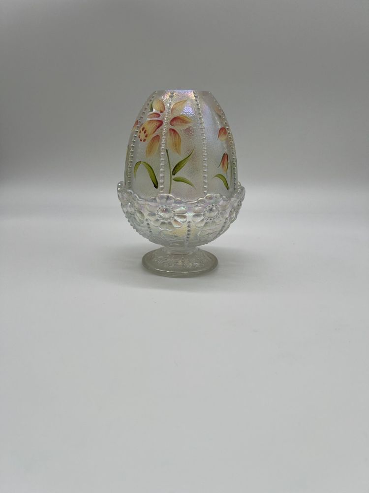 Fenton Hand Painted Diamond Optic Flowers  Fairy Lamp