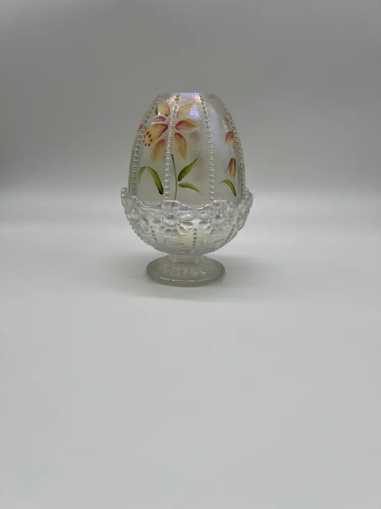 Fenton Hand Painted Diamond Optic Flowers Fairy Lamp