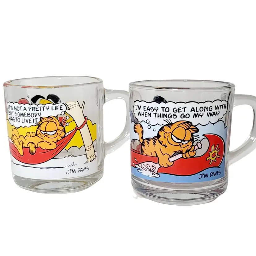 2 Vintage 1978 McDonalds Garfield/Otis Glass Coffee 10 oz Mug-Jim Davis
