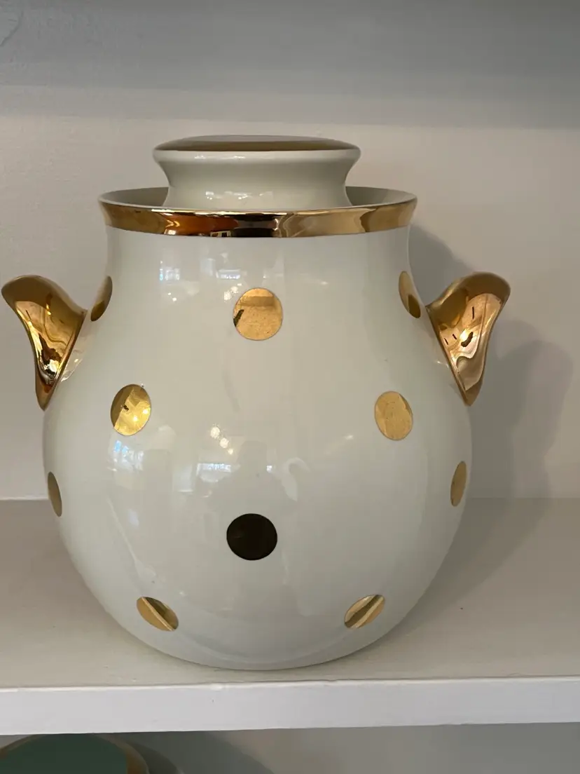 Halls Rare White with Gold Polka Dots Cookie Jar Kitchenware MCM RETRO CANNISTER