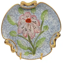 Vintage Hand-Painted Italy 3-Handled Candy/Trinket Dish, Enamelware, Gold Gilt